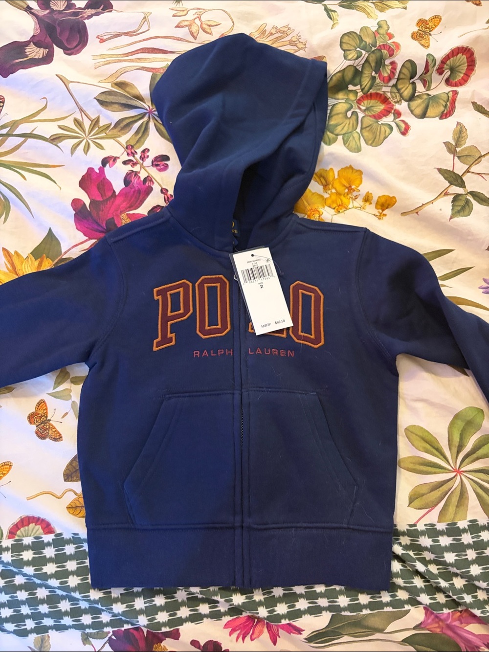 Ralph Lauren Navy Blue Kids Zip Hoodie with POLO Applique
